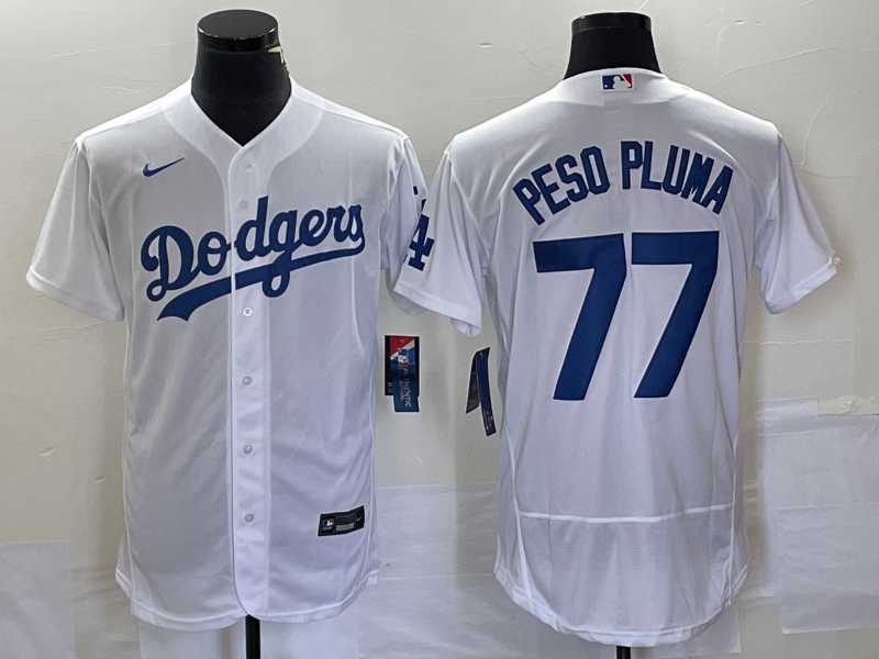 Mens Los Angeles Dodgers #77 Peso Pluma White Stitched Flex Base Nike Jersey